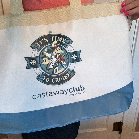 Disney Cruise Line Castaway Club Nautical Tote Bag- Cream and Blue - Picture 1 of 9
